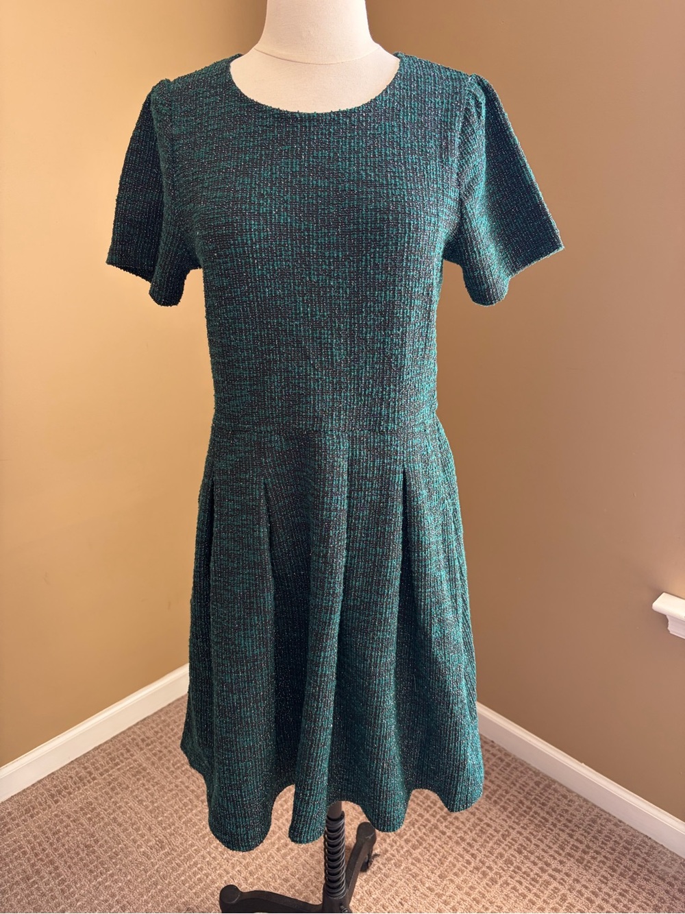 Draper James Green Textured Fit & Flare Dress Medium Holidays Twee Mod Retro